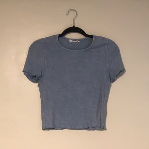 Light Blue Cropped T Shirt with Wavy Stitching